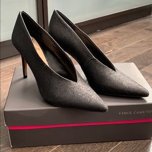 Vince Camuto Anika Black Glitter Heels Sz 8 RARE